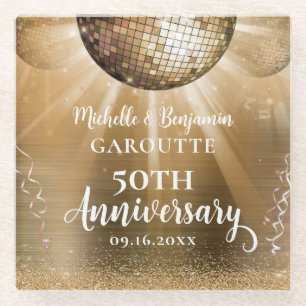 Posavasos De Vidrio Bola disco de oro Glam 50 aniversario Boda
