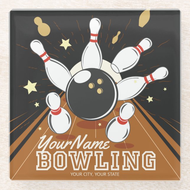 Posavasos De Vidrio Bolas de bolas de Bowler personalizadas (Anverso)