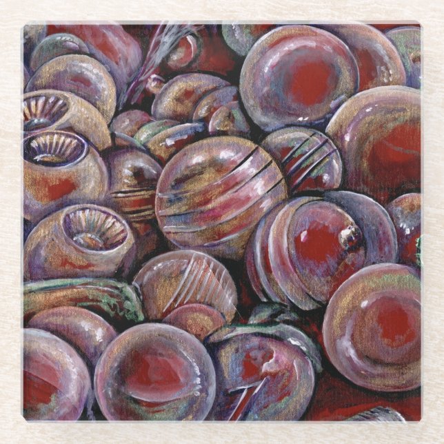 Posavasos De Vidrio Bolas de Navidades rojos (Anverso)