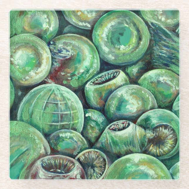 Posavasos De Vidrio Bolas de Navidades verdes (Anverso)