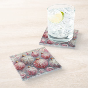 Posavasos De Vidrio Bolas de Ornamentos de Navidad Blanco rosa con Swi