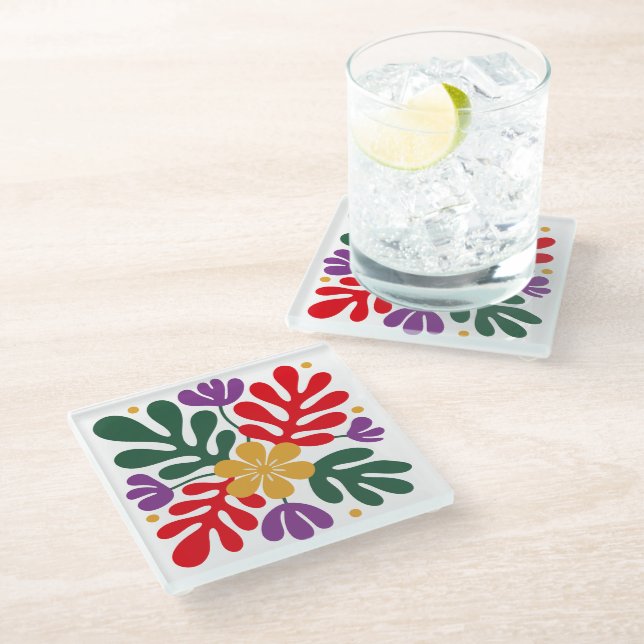 Posavasos De Vidrio Bold Abstract Coaster Floral Matisse Style (Angular)