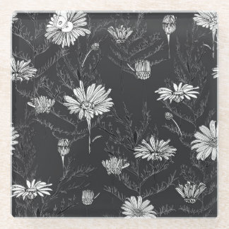 Posavasos De Vidrio Bolígrafo negro de Chamomile: dibujo floral.
