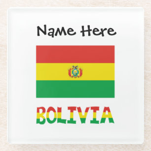 Posavasos De Vidrio Bolivia Bandera Boliviana Texto Personalizado
