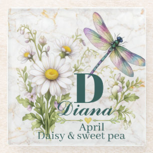 Posavasos De Vidrio Bolsa Tote Mariposa Monograma de Flor de Cumpleaño