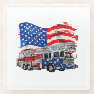 Posavasos De Vidrio Bombero de Camión de Fuego Retro Fireman Bandera d