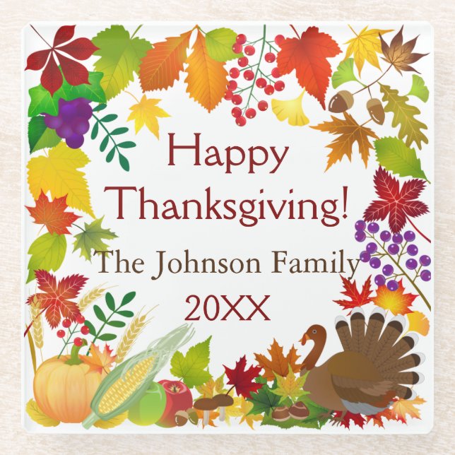 Posavasos De Vidrio Bonita cosecha de Acción de Gracias (Anverso)