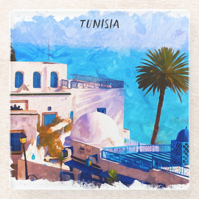 Posavasos De Vidrio Bonita vista panorámica de Túnez (Anverso)