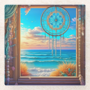 Posavasos De Vidrio Bonito Beachy Dreamcatcher en Ventana