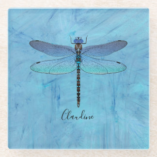 Posavasos De Vidrio Bonito Blue Dragonfly Beer Beer Coaster
