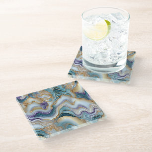 Posavasos De Vidrio Bonito Blue Jade Purple Stone Agice Slice
