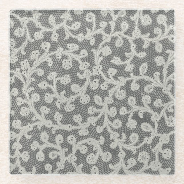 Posavasos De Vidrio Bonito clásico blanco de línea de encaje antiguo b (Anverso)