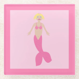 Posavasos De Vidrio Bonito Fantasía rosa Mermaid