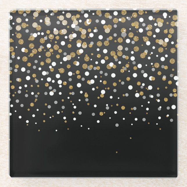 Posavasos De Vidrio Bonito Girly Gold Purpurinas Dots Ilustracion (Anverso)