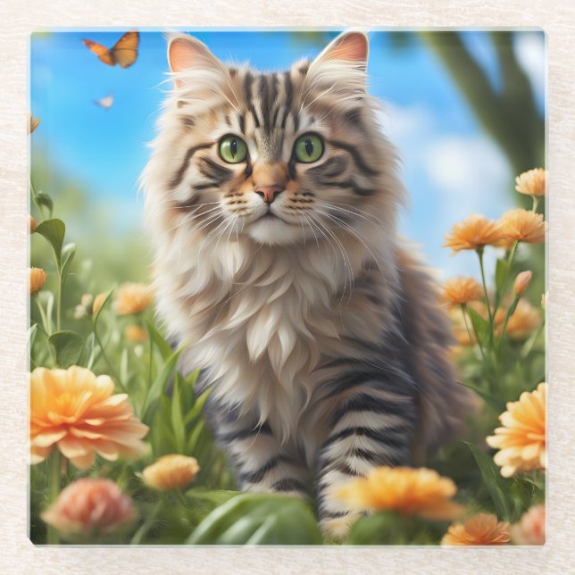 Posavasos De Vidrio Bonito jardín de gatos (Anverso)