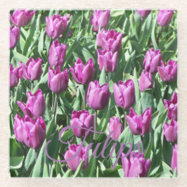 Posavasos De Vidrio Bonito Morado Tulips Floral