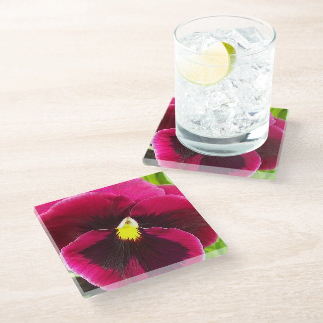 Posavasos De Vidrio Bonito Púrpura Pansy Floral (Angular)