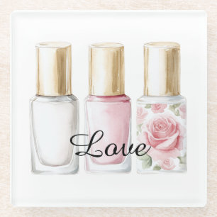 Posavasos De Vidrio Bonito Rosa Rubor color rosa floral Nail Polaco