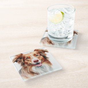 POSAVASOS DE VIDRIO BONITO WATERCOLOR AUSTRALIAN SHEPHERG PERRO