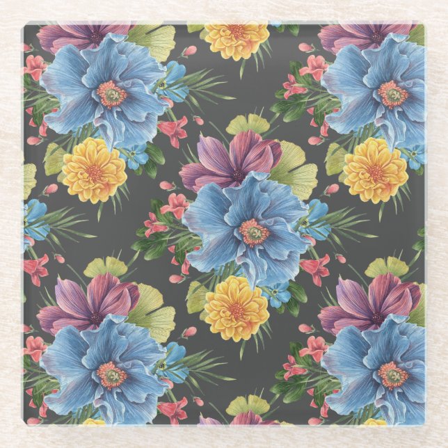 Posavasos De Vidrio Bonito Y Flor Oscura (Anverso)