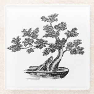 Posavasos De Vidrio Bonsai - Estilo chino - blanco y negro