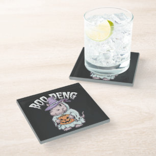 Posavasos De Vidrio Boo deng Spooky Halloween Moo Deng Baby Hippo