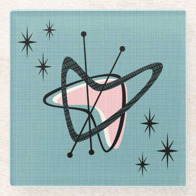 Posavasos De Vidrio Boomerang atómico de mediados del siglo XX (Anverso)