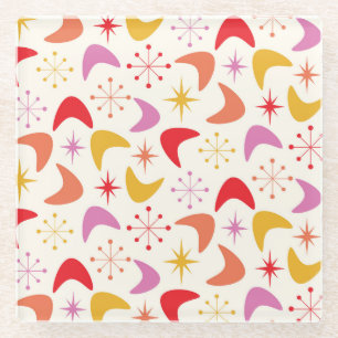 Posavasos De Vidrio Boomerang de mediados de siglo con estrellas atómi