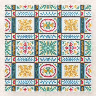 Posavasos De Vidrio Bordado de mallica italiano: Floral mediterránea