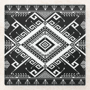 Posavasos De Vidrio Borde étnico geométrico indio, abstracto.