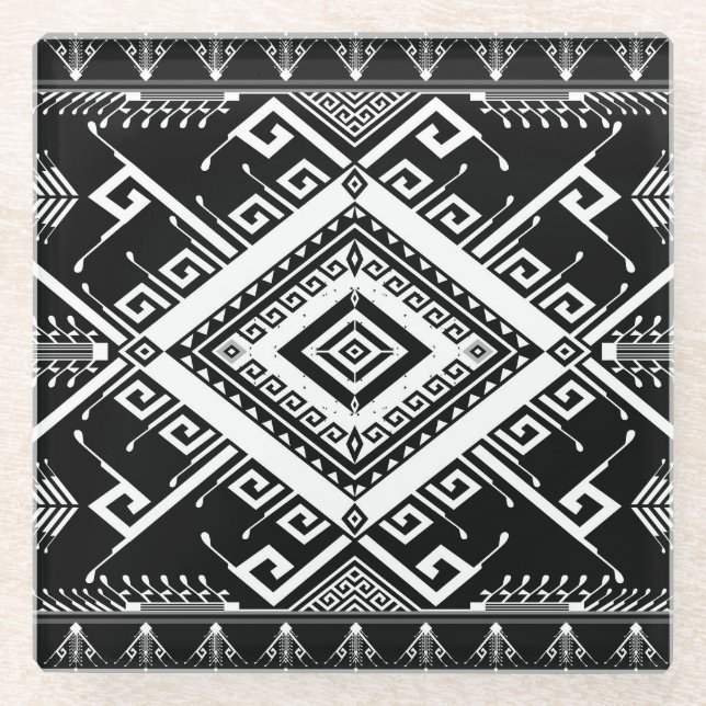 Posavasos De Vidrio Borde étnico geométrico indio, abstracto. (Anverso)