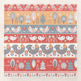 Posavasos De Vidrio Bordes escandinavos: diseño textil vintage.