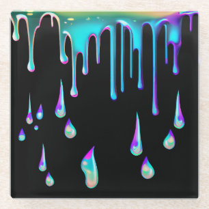 Posavasos De Vidrio Borrador holográfico arcoiris negro metalizado