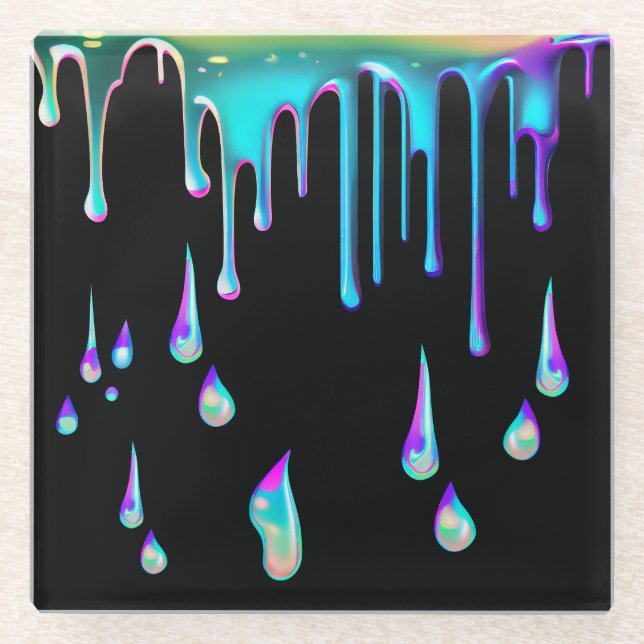 Posavasos De Vidrio Borrador holográfico arcoiris negro metalizado (Anverso)