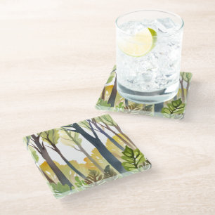 Posavasos De Vidrio Bosque acuarela Pintura de bosque de naturaleza