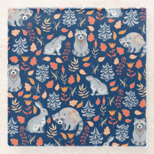 Posavasos De Vidrio Bosque de hadas de arte popular escandinavo.