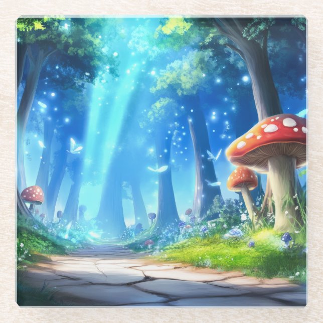 Posavasos De Vidrio Bosque de hongos (Anverso)