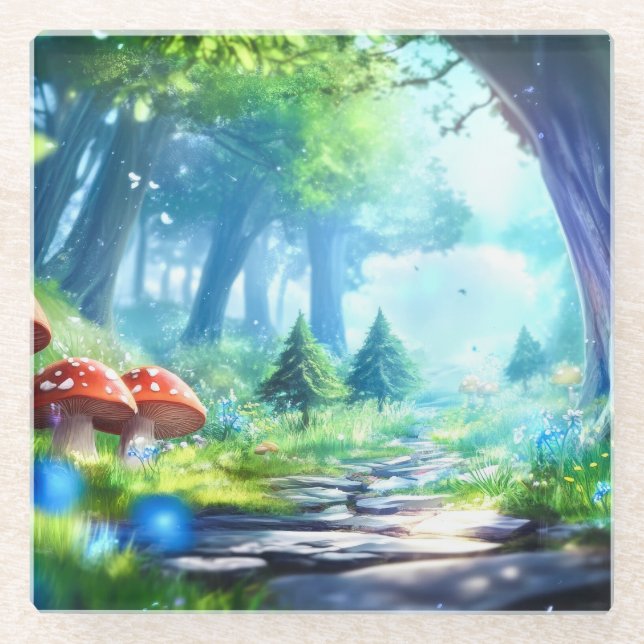 Posavasos De Vidrio Bosque de hongos (Anverso)