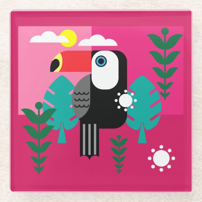 Posavasos De Vidrio Bosque tropical tropical Toucan (Anverso)