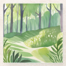 Posavasos De Vidrio Bosques Caprichosos | Paisaje Acuarela Forestal