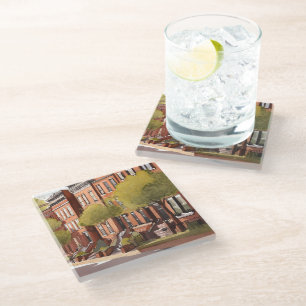 Posavasos De Vidrio Boston Brownstones   Beacon Street Acuarela