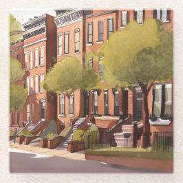 Posavasos De Vidrio Boston Brownstones | Beacon Street Acuarela