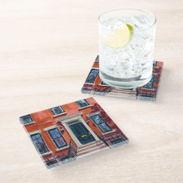 Posavasos De Vidrio Boston Brownstones Massachusetts Acuarela