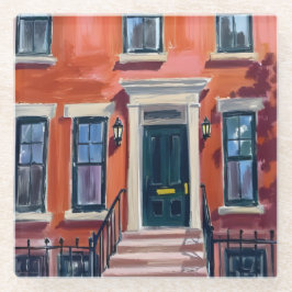 Posavasos De Vidrio Boston Brownstones Massachusetts Acuarela