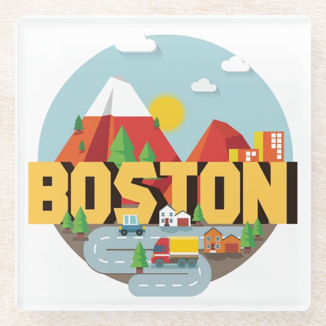 Posavasos De Vidrio Boston como destino (Anverso)