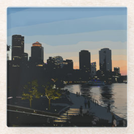 Posavasos De Vidrio Boston Seaport Sunset City Skyline