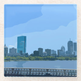 Posavasos De Vidrio Boston Skyline Charles River Painting
