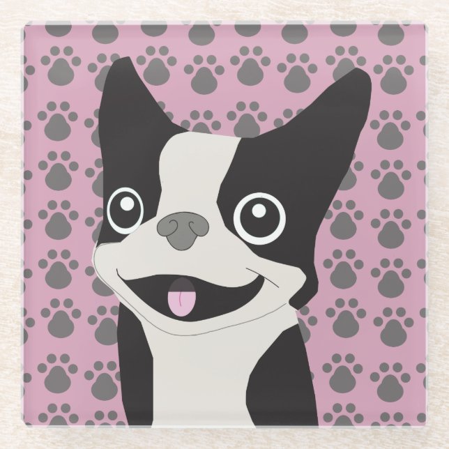 Posavasos De Vidrio Boston Terrier, Dusty Pink (Anverso)