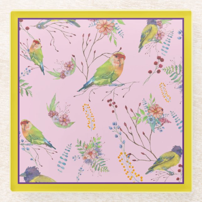 Posavasos De Vidrio Botánico de Pájaros (Anverso)