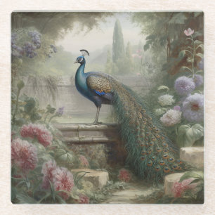 Posavasos De Vidrio Botánico: pavo real en las escaleras en un jardín